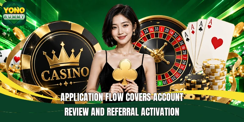 Application flow covers account review and referral activation Application flow covers account review and referral activation